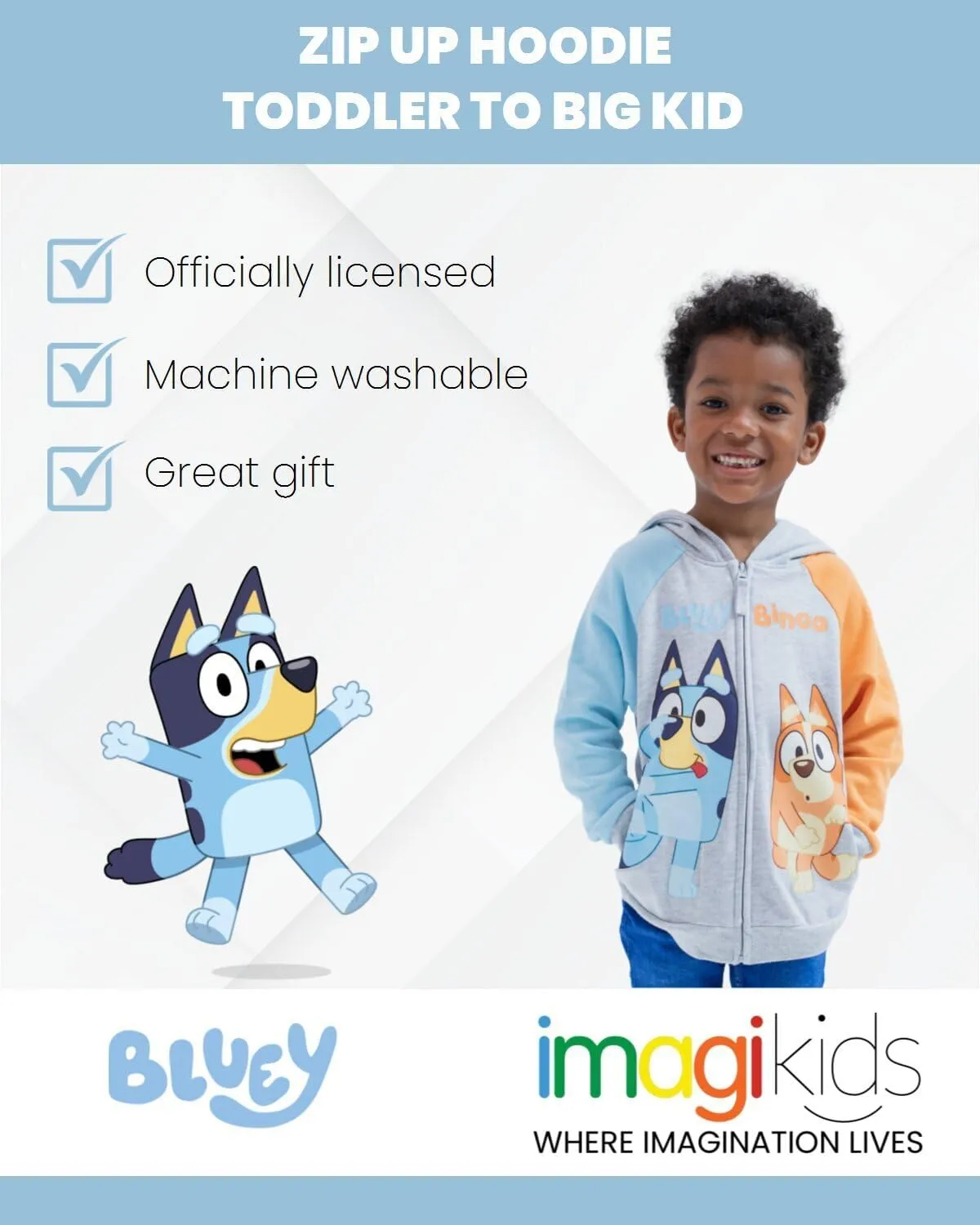 Bluey Fleece Zip Up Hoodie Toddler to Big Kid Sizes (2T - 10-12)