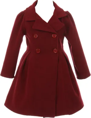 BluNight Collection Girls Dress Coat Long Sleeve Button Pocket Long Winter Coat Outerwear 2-14