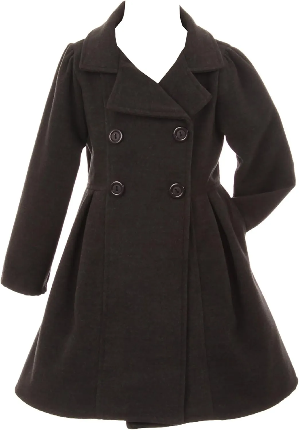 BluNight Collection Girls Dress Coat Long Sleeve Button Pocket Long Winter Coat Outerwear 2-14