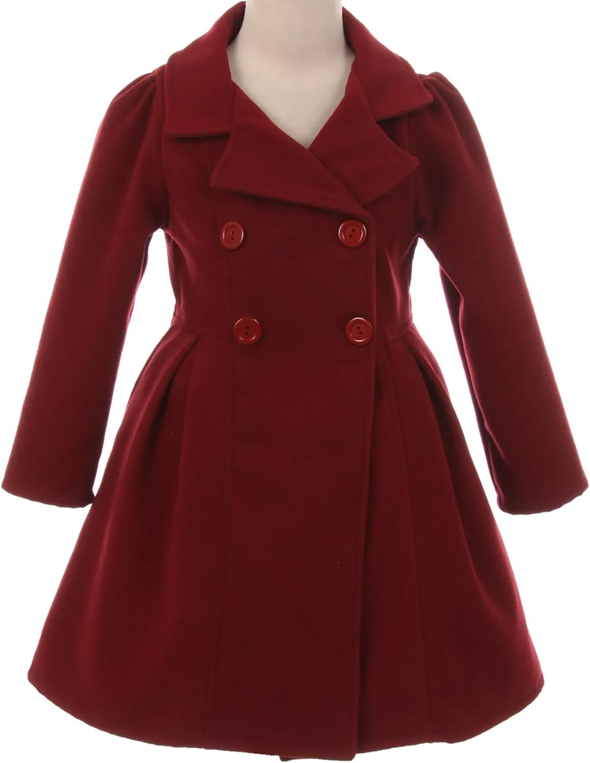 BluNight Collection Girls Dress Coat Long Sleeve Button Pocket Long Winter Coat Outerwear 2-14