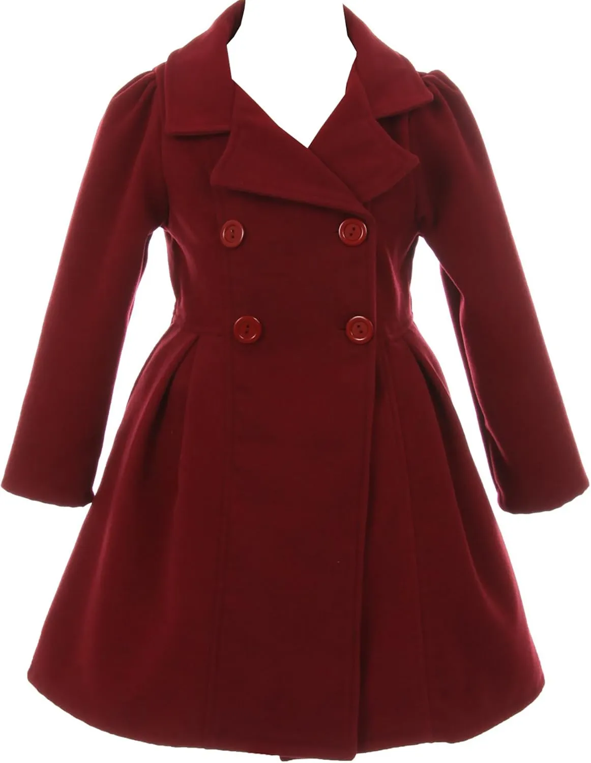 BluNight Collection Girls Dress Coat Long Sleeve Button Pocket Long Winter Coat Outerwear 2-14