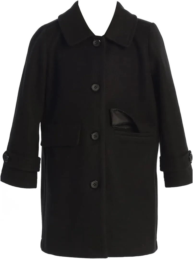 BluNight Collection Girls Dress Coat Long Sleeve Button Pocket Long Winter Coat Outerwear 2-14