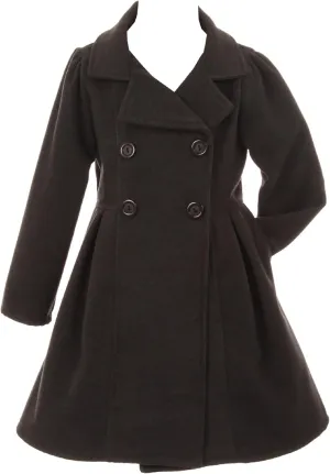 BluNight Collection Girls Dress Coat Long Sleeve Button Pocket Long Winter Coat Outerwear 2-14