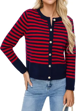 BMJL Women's Striped Cardigan Sweaters Lightweight Cropped Long Sleeve Tops Button Down 2024 Fall Outfits Trendy