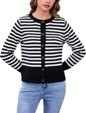 BMJL Women's Striped Cardigan Sweaters Lightweight Cropped Long Sleeve Tops Button Down 2024 Fall Outfits Trendy