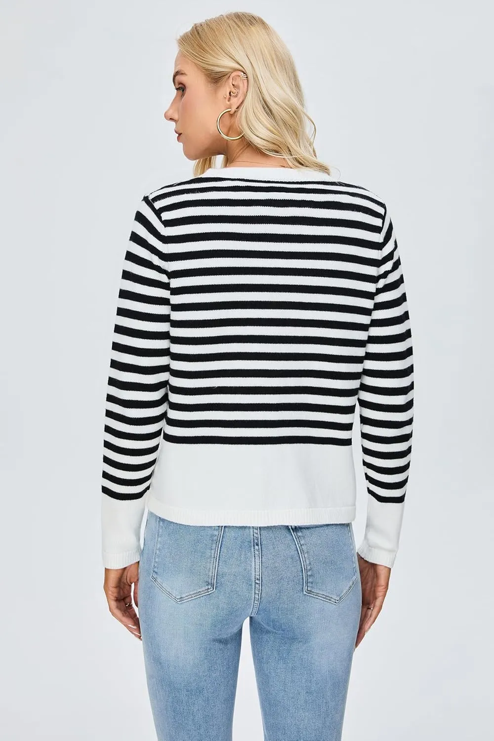 BMJL Women's Striped Cardigan Sweaters Lightweight Cropped Long Sleeve Tops Button Down 2024 Fall Outfits Trendy