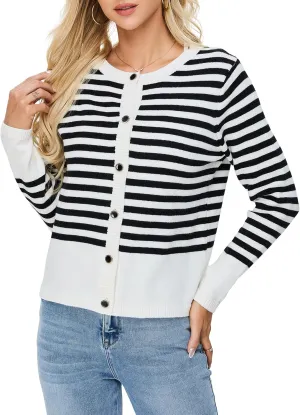 BMJL Women's Striped Cardigan Sweaters Lightweight Cropped Long Sleeve Tops Button Down 2024 Fall Outfits Trendy