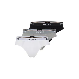 BOSS Men’s 3 Pack Power Cotton Stretch Briefs - Black/White/Grey