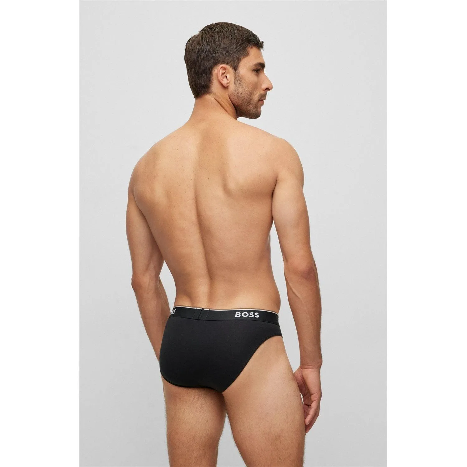 BOSS Men’s 3 Pack Power Cotton Stretch Briefs - Black/White/Grey