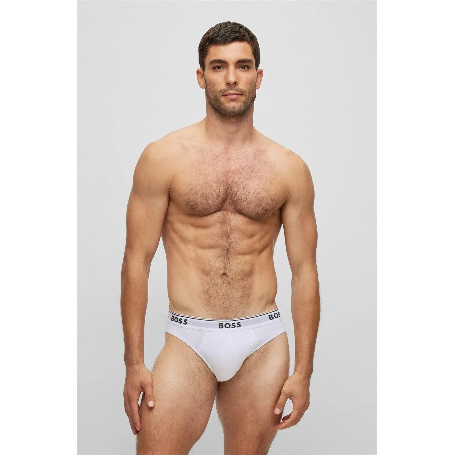 BOSS Men’s 3 Pack Power Cotton Stretch Briefs - Black/White/Grey