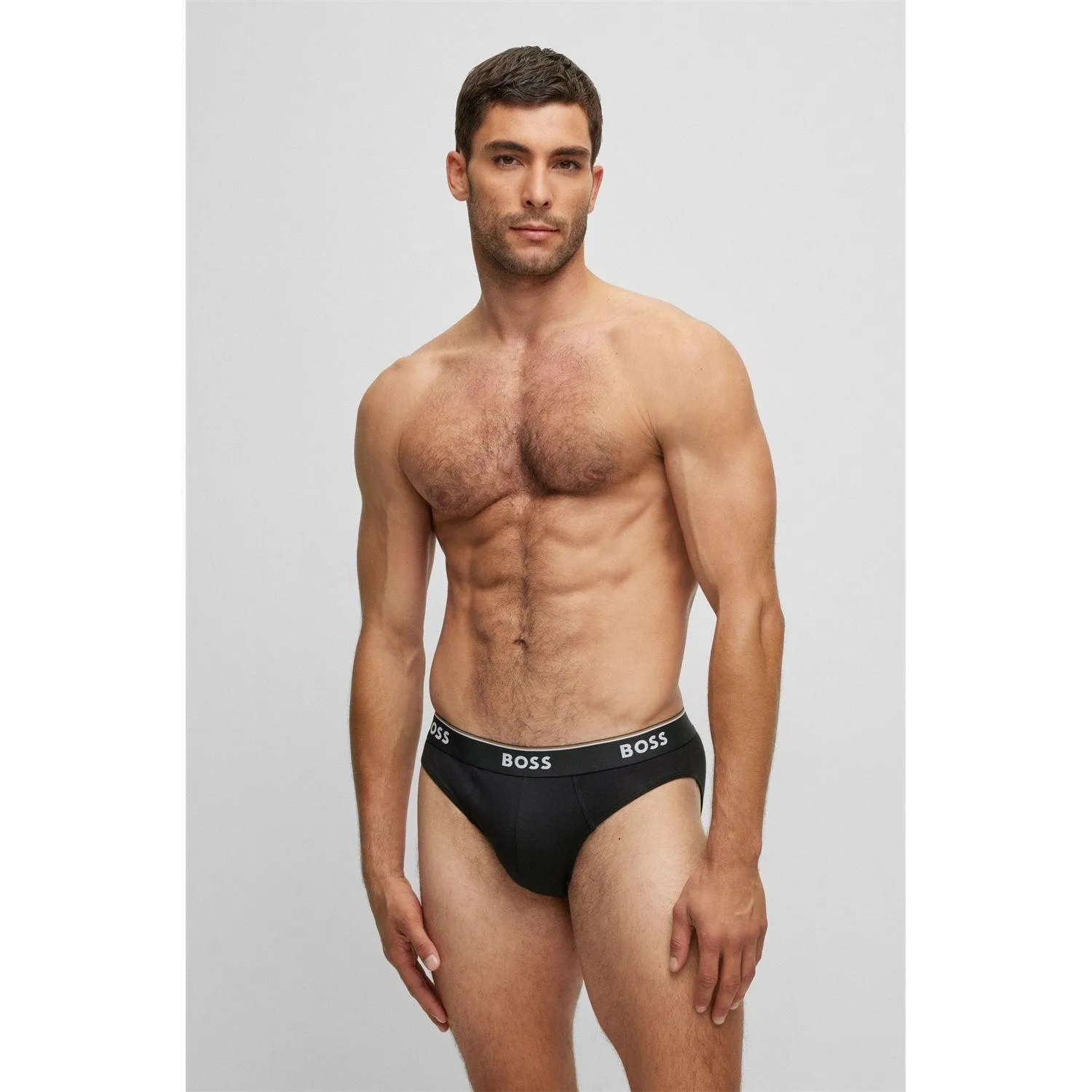 BOSS Men’s 3 Pack Power Cotton Stretch Briefs - Black/White/Grey