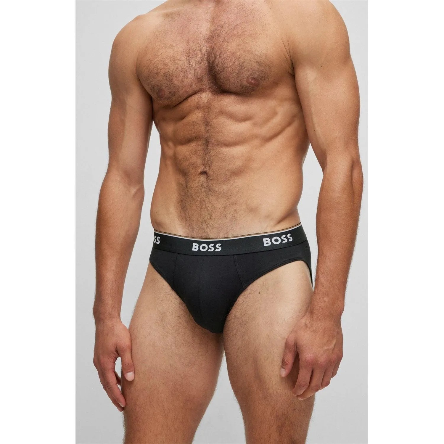 BOSS Men’s 3 Pack Power Cotton Stretch Briefs - Black/White/Grey