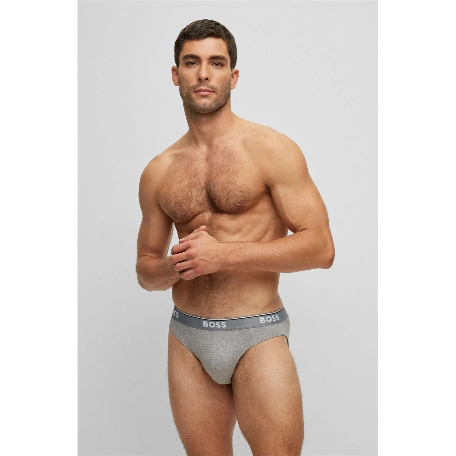 BOSS Men’s 3 Pack Power Cotton Stretch Briefs - Black/White/Grey
