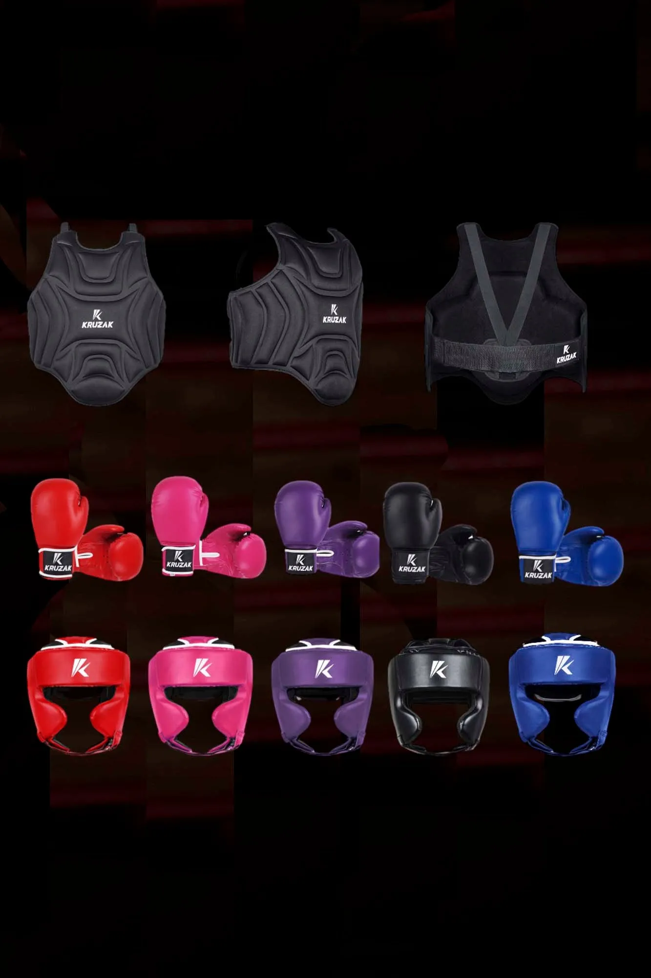 Boxing Gloves, Head Guard and Body Protector Set