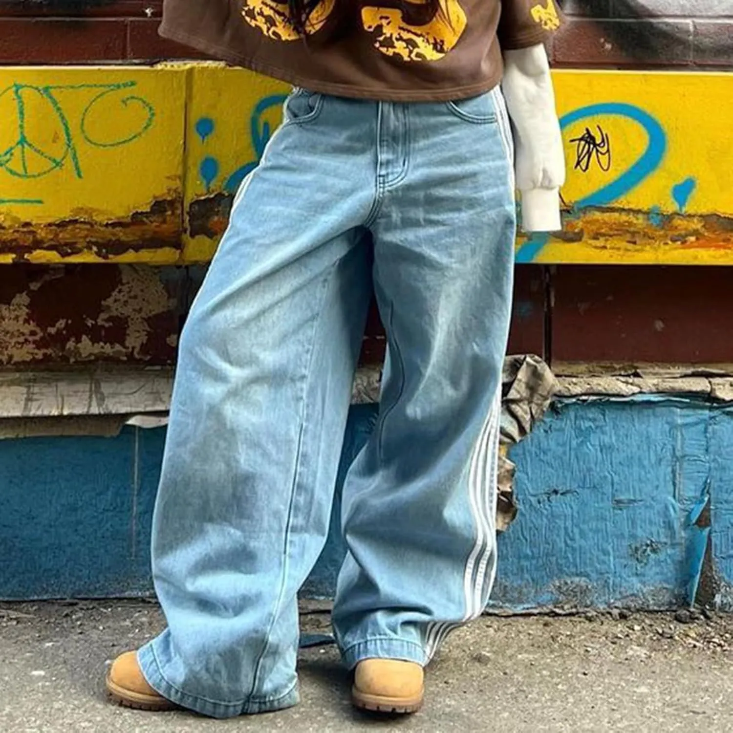 Boyfriend Jeans for Women Y2K Fashion Striped High Waist Wide Leg Denim Pants Casual Vintage Baggy Streetwear Jeans