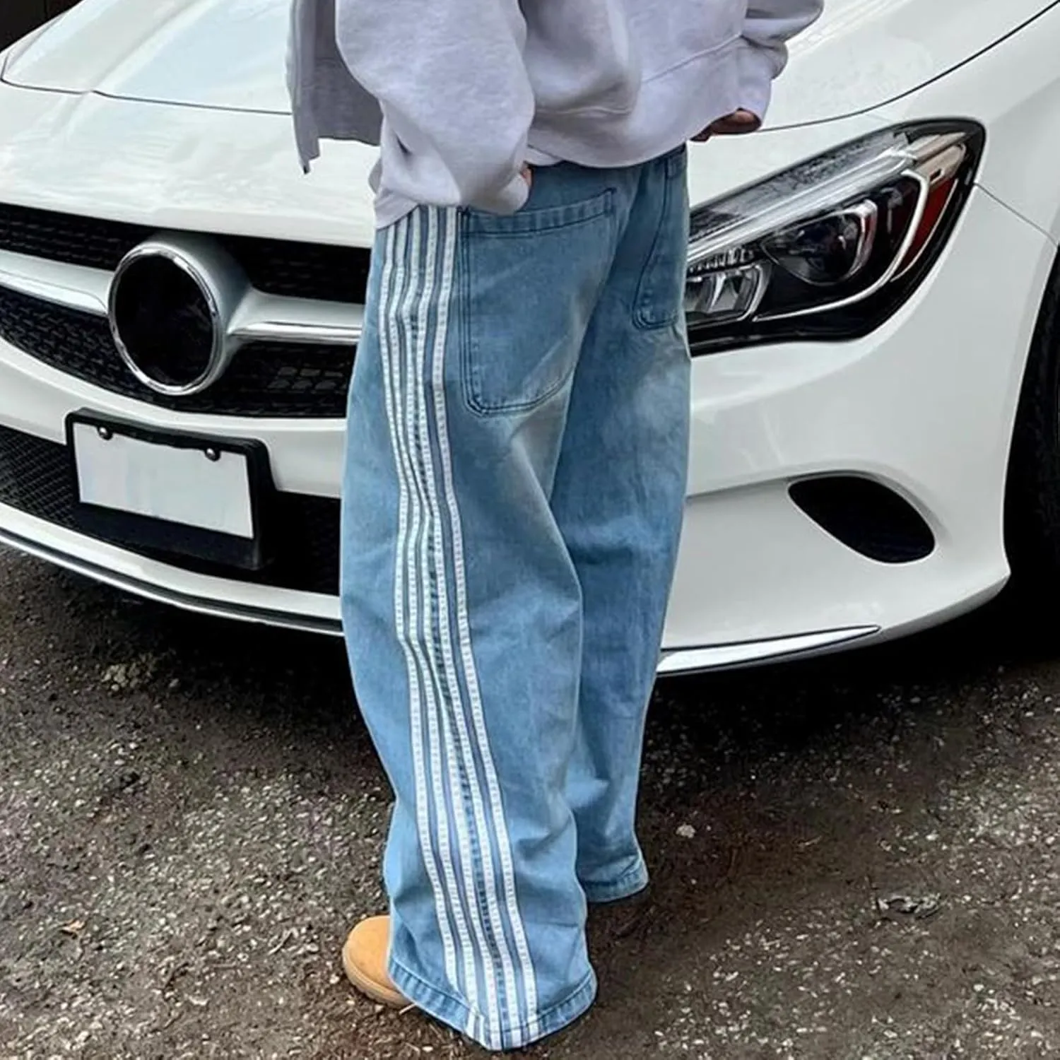 Boyfriend Jeans for Women Y2K Fashion Striped High Waist Wide Leg Denim Pants Casual Vintage Baggy Streetwear Jeans