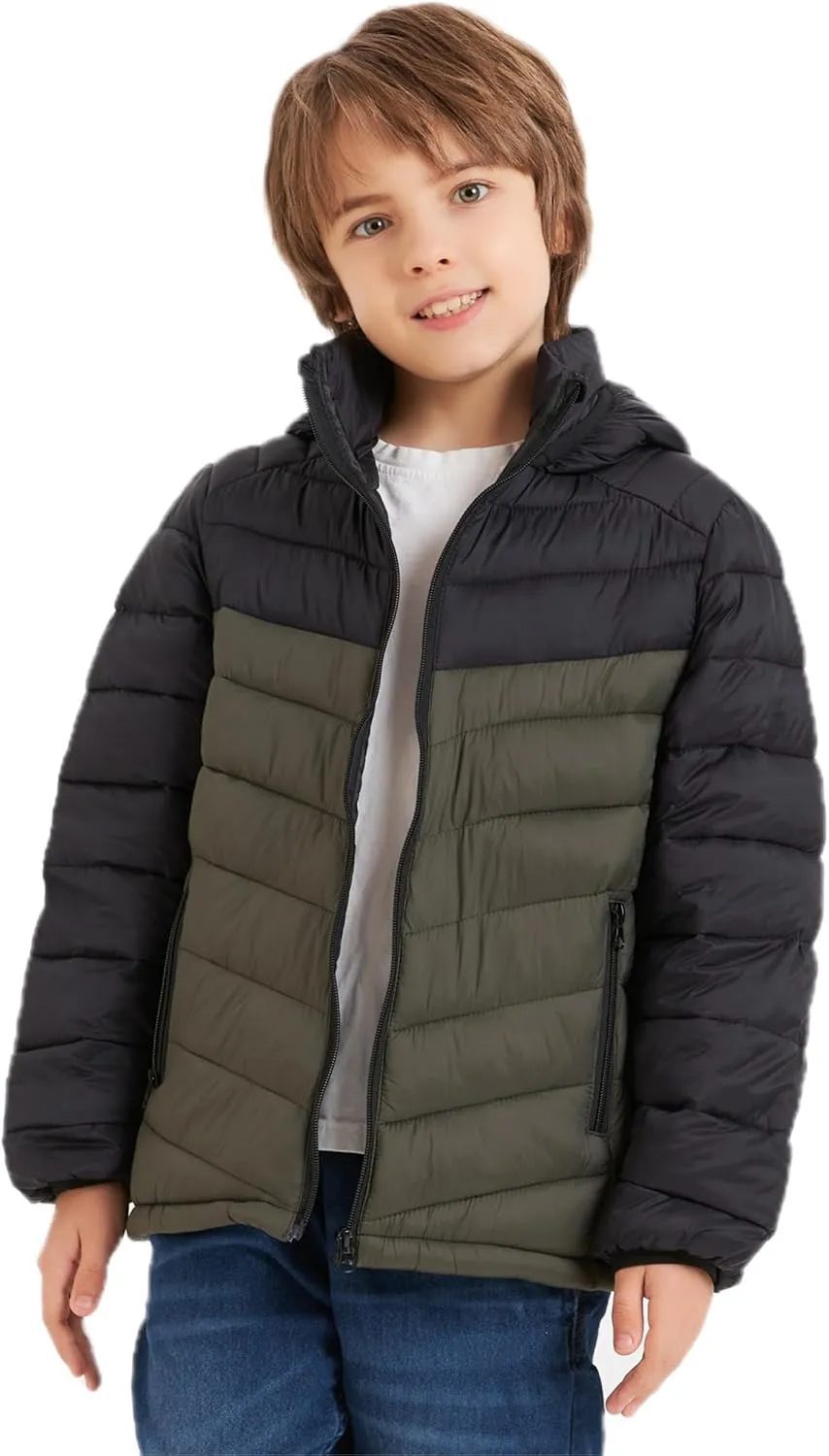 Boys Girls Toddlers Lightweight Hooded Puffer Jacket Kids Winter Coat Warm Comfy Outerwear
