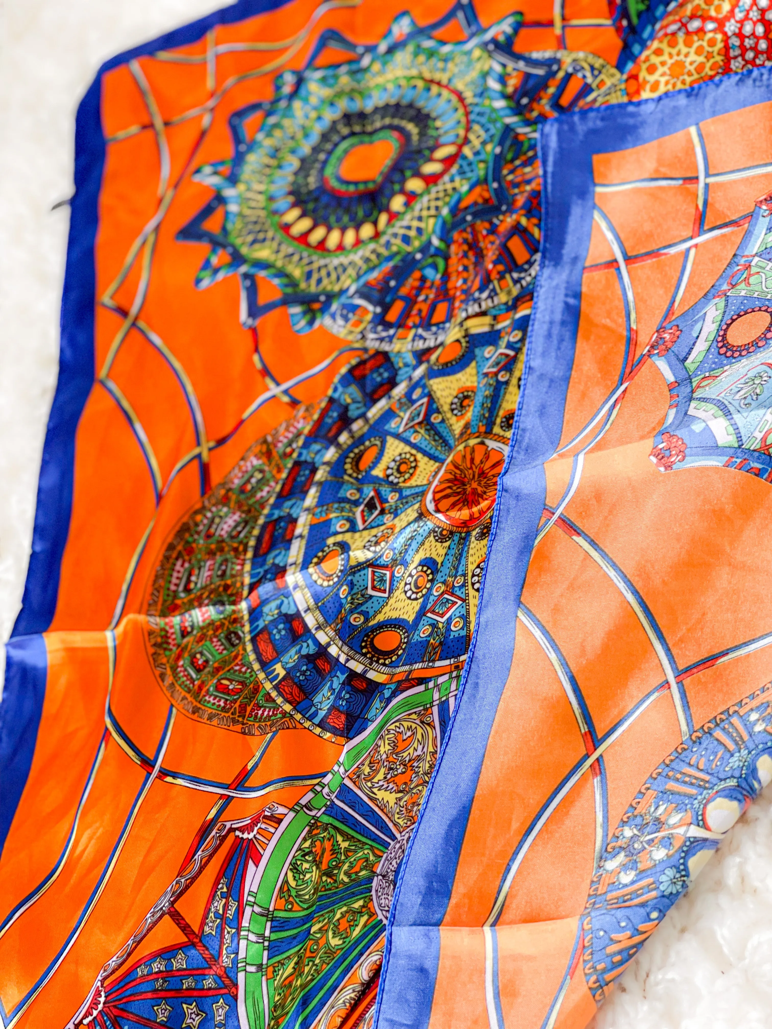Brenna Blue & Orange Patterned Scarf