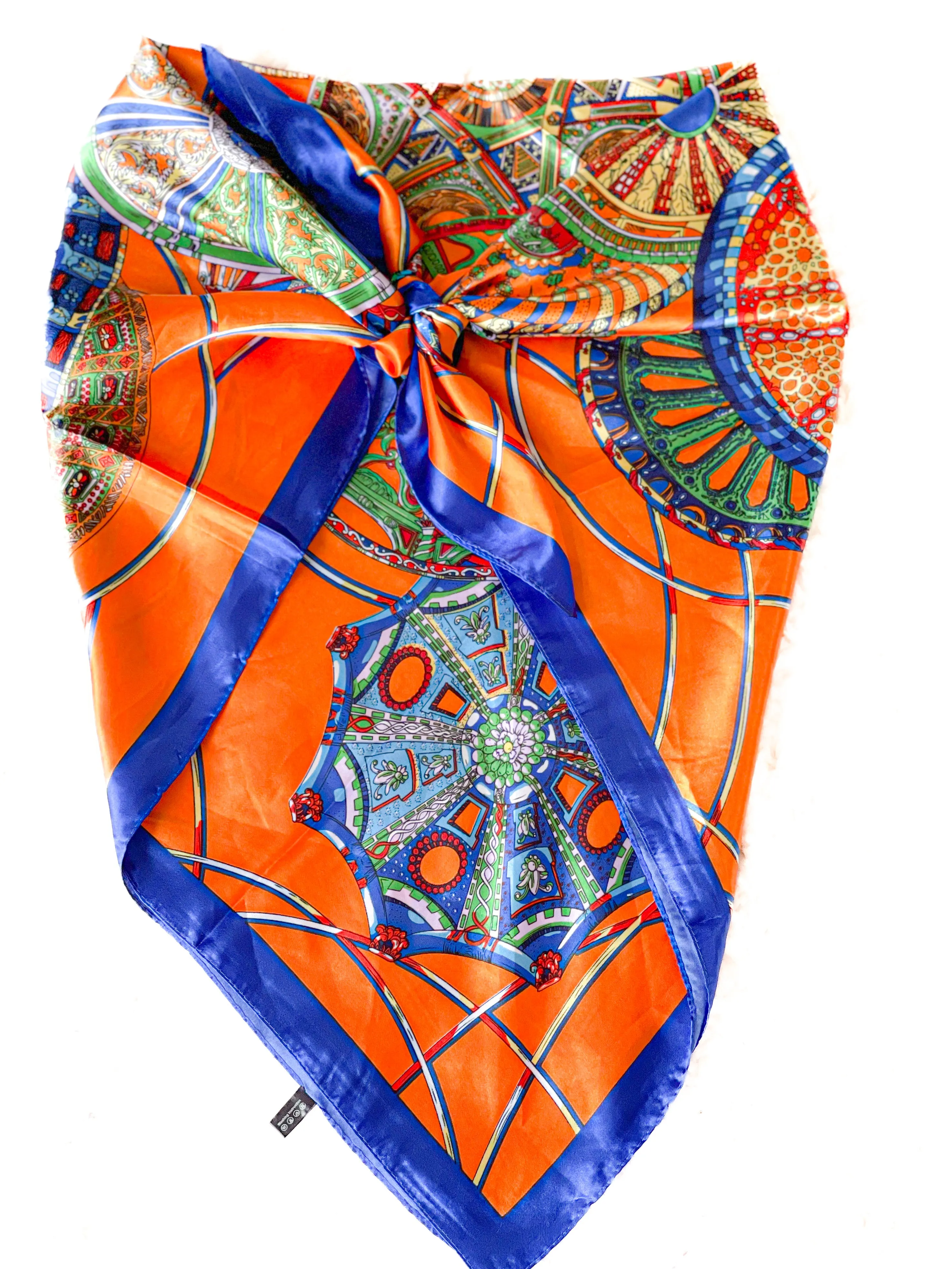 Brenna Blue & Orange Patterned Scarf