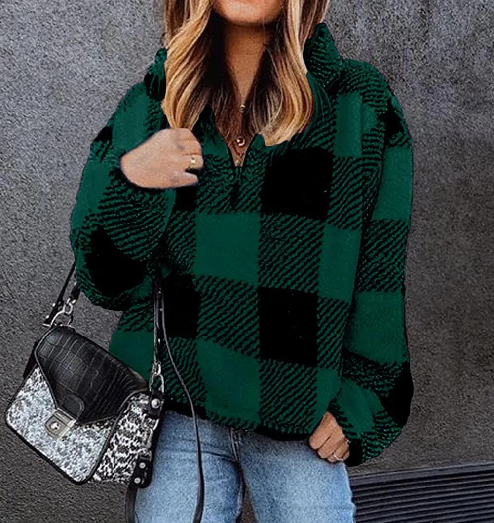 BTFBM Women Sherpa Pullover Quarter Zip Long Sleeve Fluffy Soft Fleece Jackets Sweaters Sweatshirts Hoodies Outwear Coat