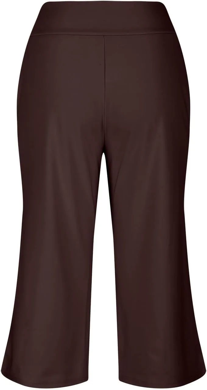 Capri Pants for Women 2025 Summer Wide Leg Yoga Pants Tummy Control High Waist Dressy Casual Crop Pant with Pockets