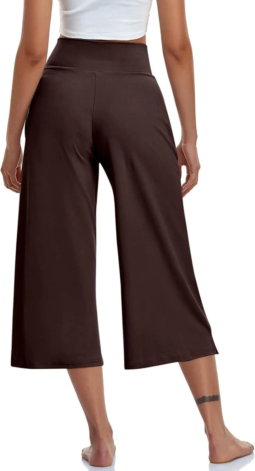 Capri Pants for Women 2025 Summer Wide Leg Yoga Pants Tummy Control High Waist Dressy Casual Crop Pant with Pockets