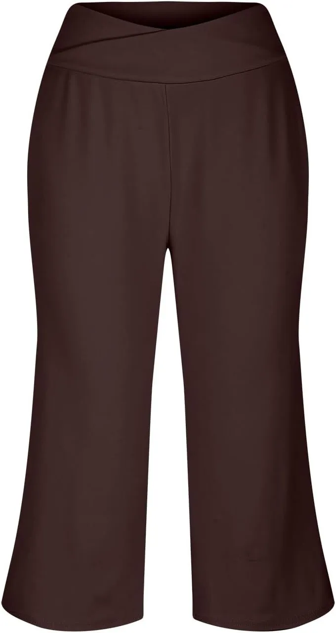 Capri Pants for Women 2025 Summer Wide Leg Yoga Pants Tummy Control High Waist Dressy Casual Crop Pant with Pockets