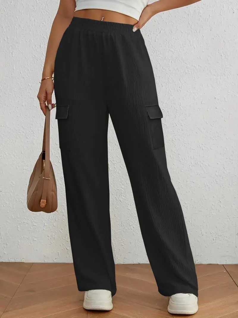Cargo Linen Pants for Women Summer Wide Leg Palazzo Beach Pants Lightweight Women's Casual Pants with Pocket