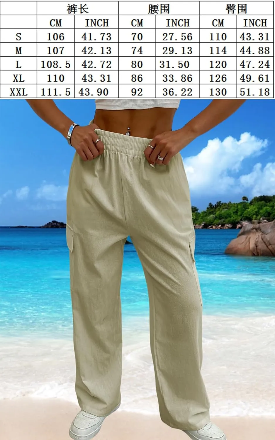 Cargo Linen Pants for Women Summer Wide Leg Palazzo Beach Pants Lightweight Women's Casual Pants with Pocket