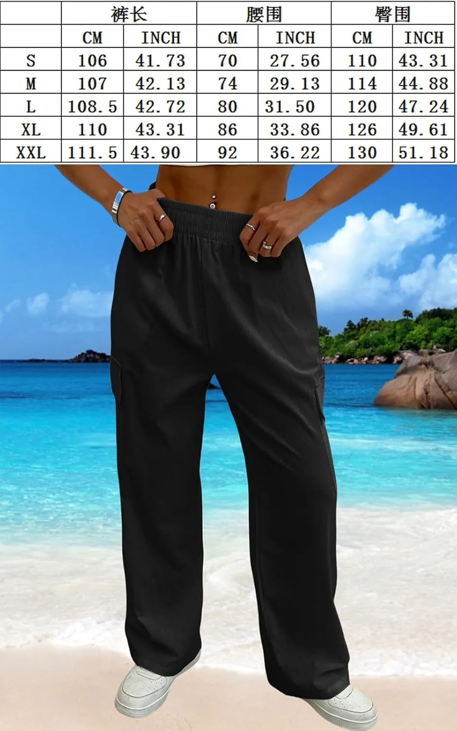 Cargo Linen Pants for Women Summer Wide Leg Palazzo Beach Pants Lightweight Women's Casual Pants with Pocket