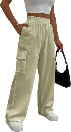 Cargo Linen Pants for Women Summer Wide Leg Palazzo Beach Pants Lightweight Women's Casual Pants with Pocket