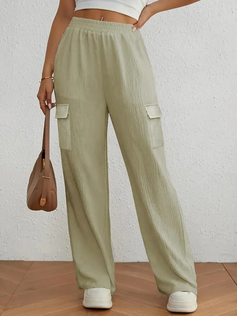 Cargo Linen Pants for Women Summer Wide Leg Palazzo Beach Pants Lightweight Women's Casual Pants with Pocket