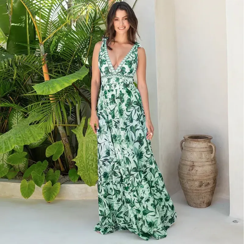 Cari - Floral Print V-Neck One-Piece Swimsuit Set