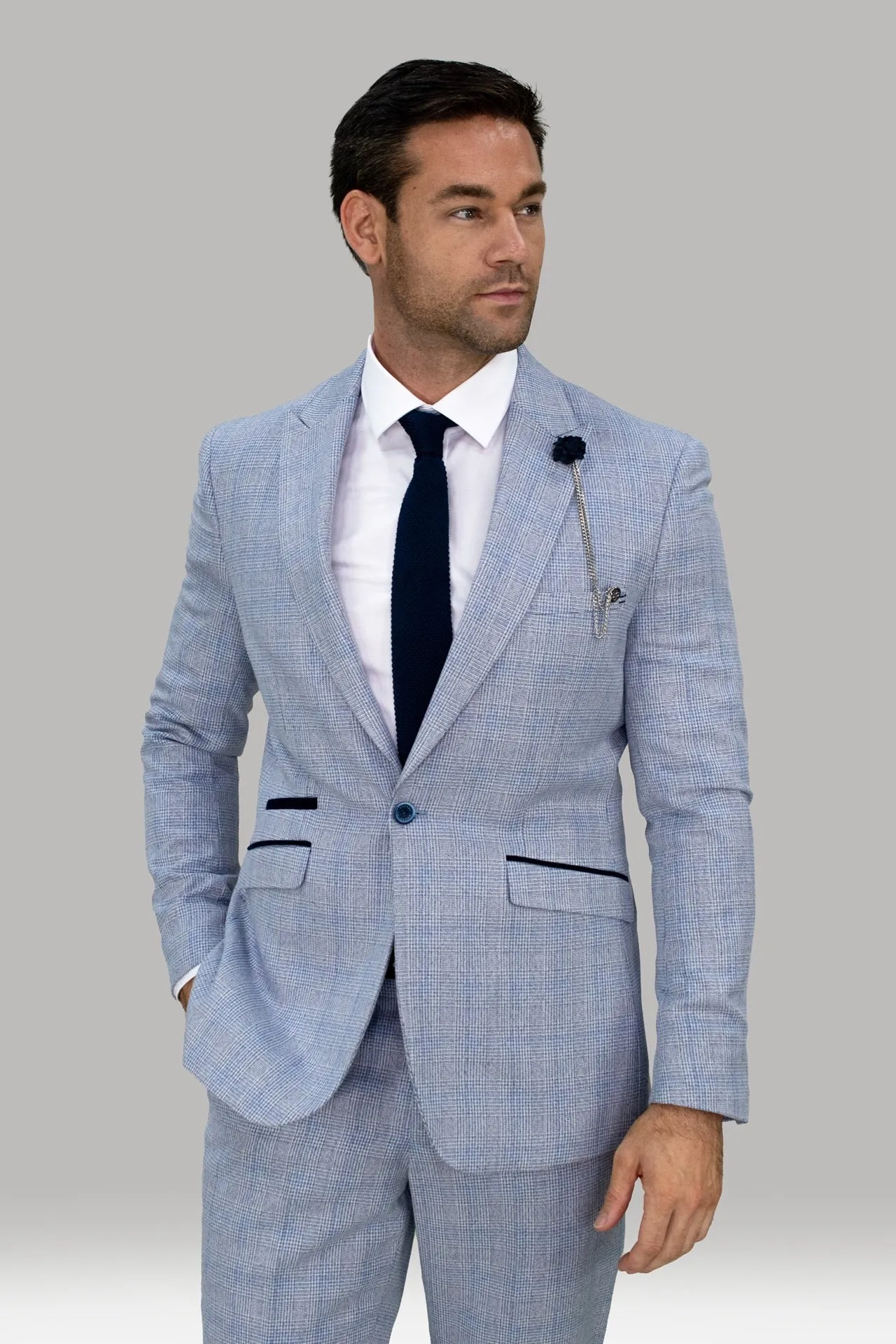 Caridi Slim Fit Sky Check Three Piece Suit