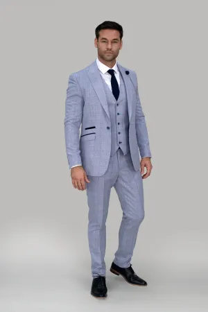 Caridi Slim Fit Sky Check Three Piece Suit