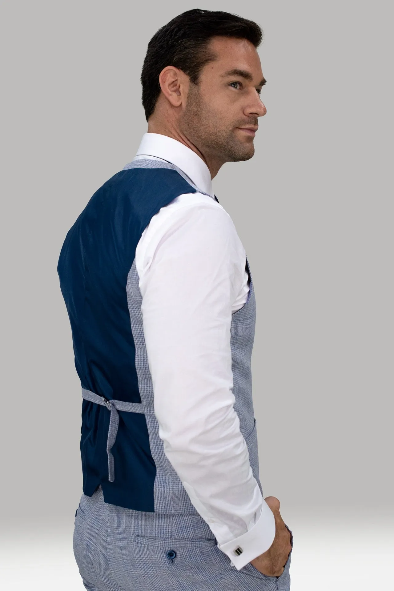 Caridi Slim Fit Sky Check Three Piece Suit