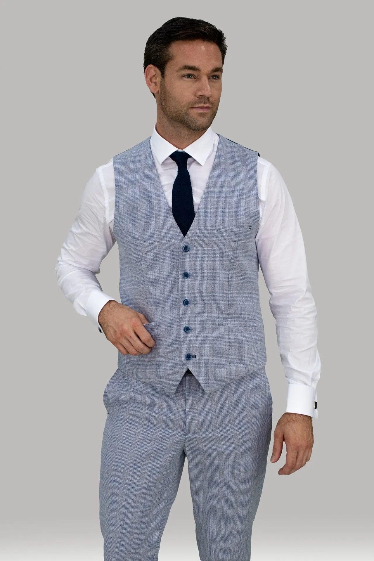 Caridi Slim Fit Sky Check Three Piece Suit
