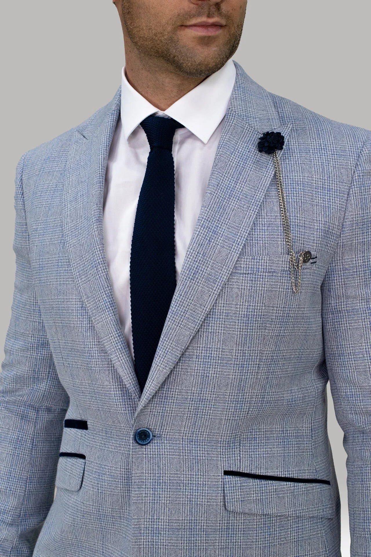 Caridi Slim Fit Sky Check Three Piece Suit