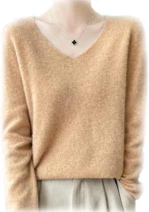 Cashmere Sweaters for Women, 100% Cashmere Soft V Neck Warm Luxurious Lightweight Long Sleeve Pullover Sweater