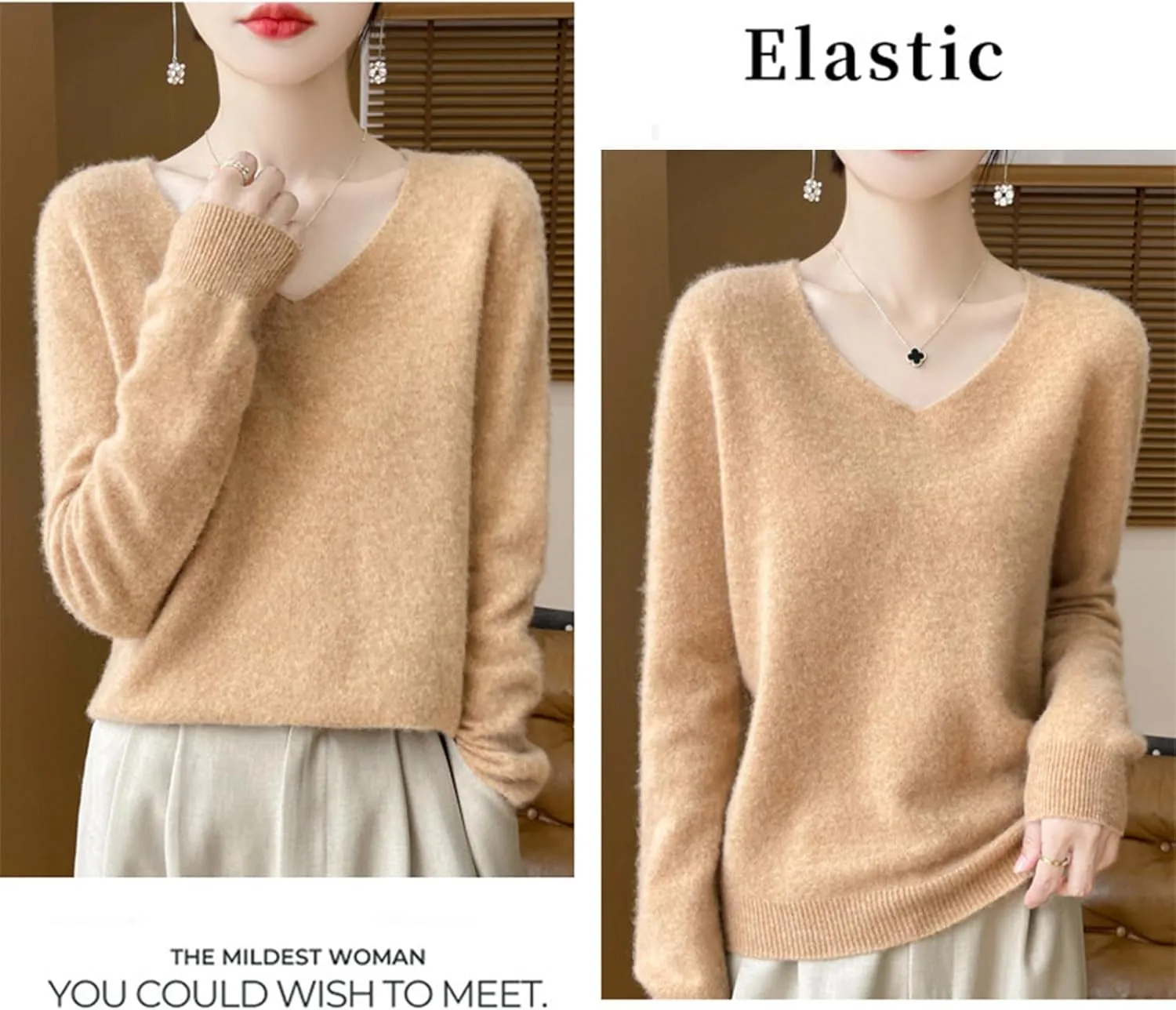 Cashmere Sweaters for Women, 100% Cashmere Soft V Neck Warm Luxurious Lightweight Long Sleeve Pullover Sweater