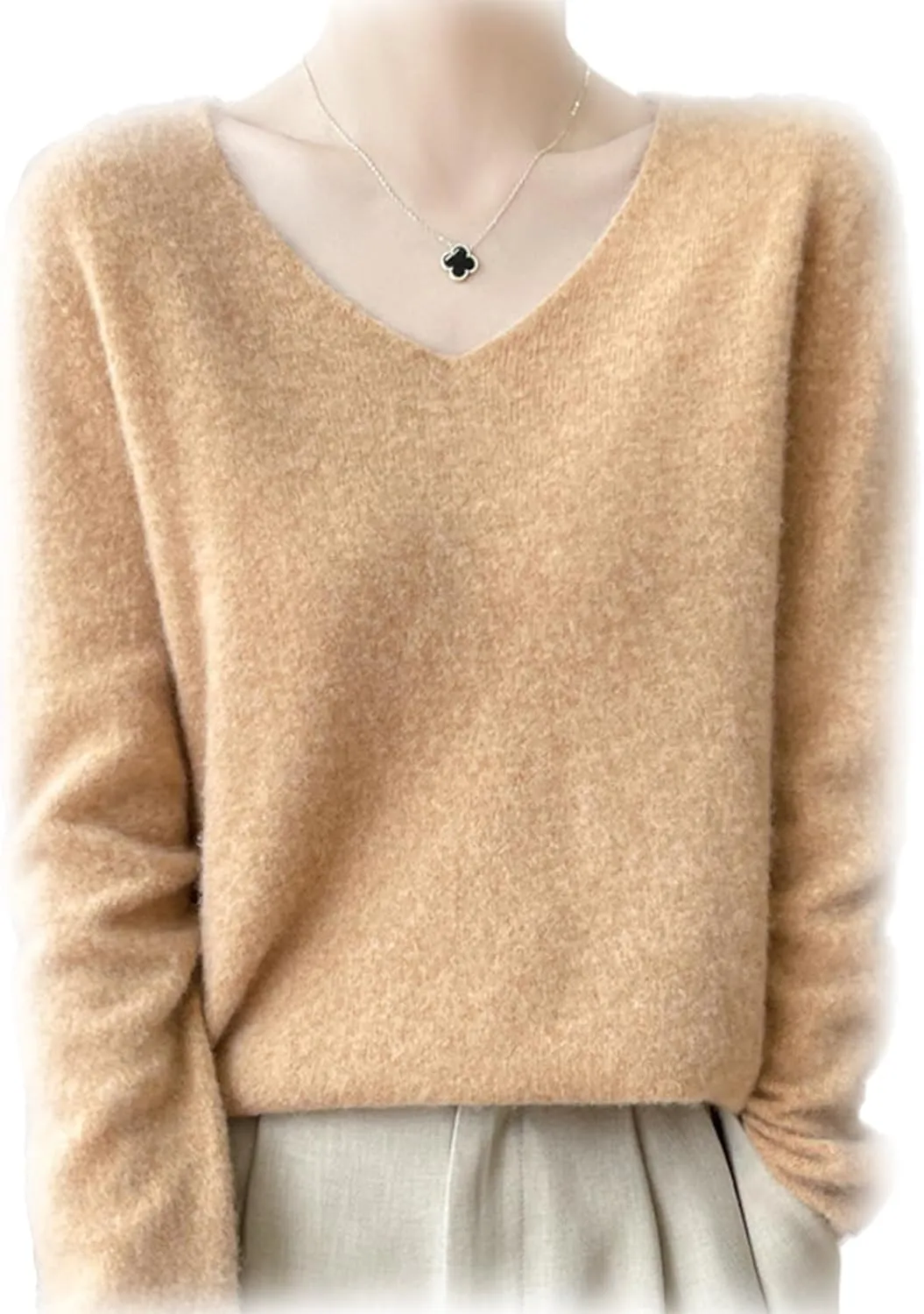 Cashmere Sweaters for Women, 100% Cashmere Soft V Neck Warm Luxurious Lightweight Long Sleeve Pullover Sweater