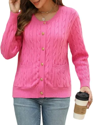 CiCiBird Women Fall Cable Knit Cardigan Sweater Long Sleeve Button Jacket Winter Chunky Open Front Coat