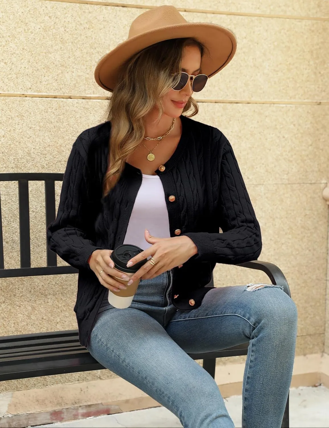 CiCiBird Women Fall Cable Knit Cardigan Sweater Long Sleeve Button Jacket Winter Chunky Open Front Coat