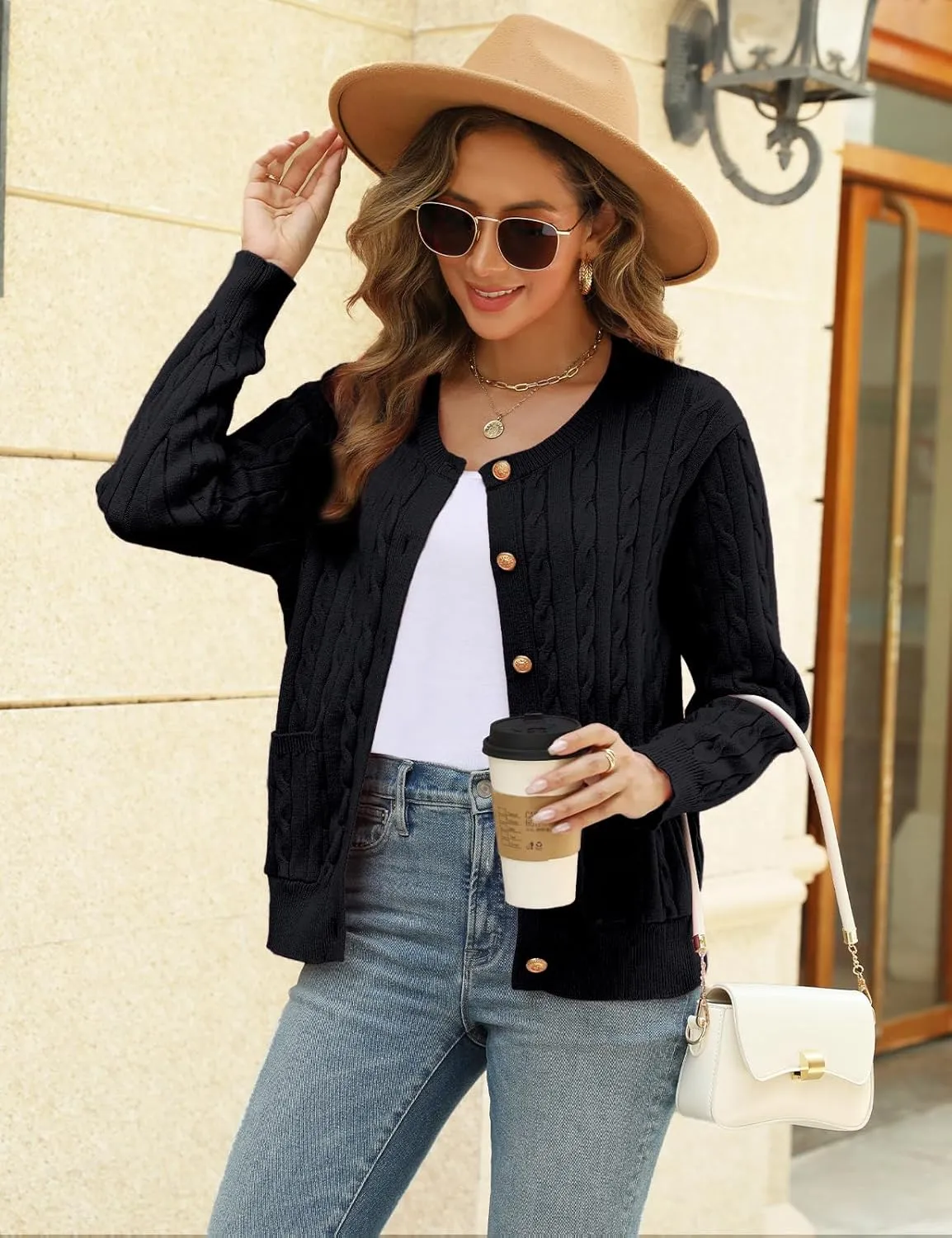 CiCiBird Women Fall Cable Knit Cardigan Sweater Long Sleeve Button Jacket Winter Chunky Open Front Coat