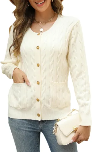 CiCiBird Women Fall Cable Knit Cardigan Sweater Long Sleeve Button Jacket Winter Chunky Open Front Coat