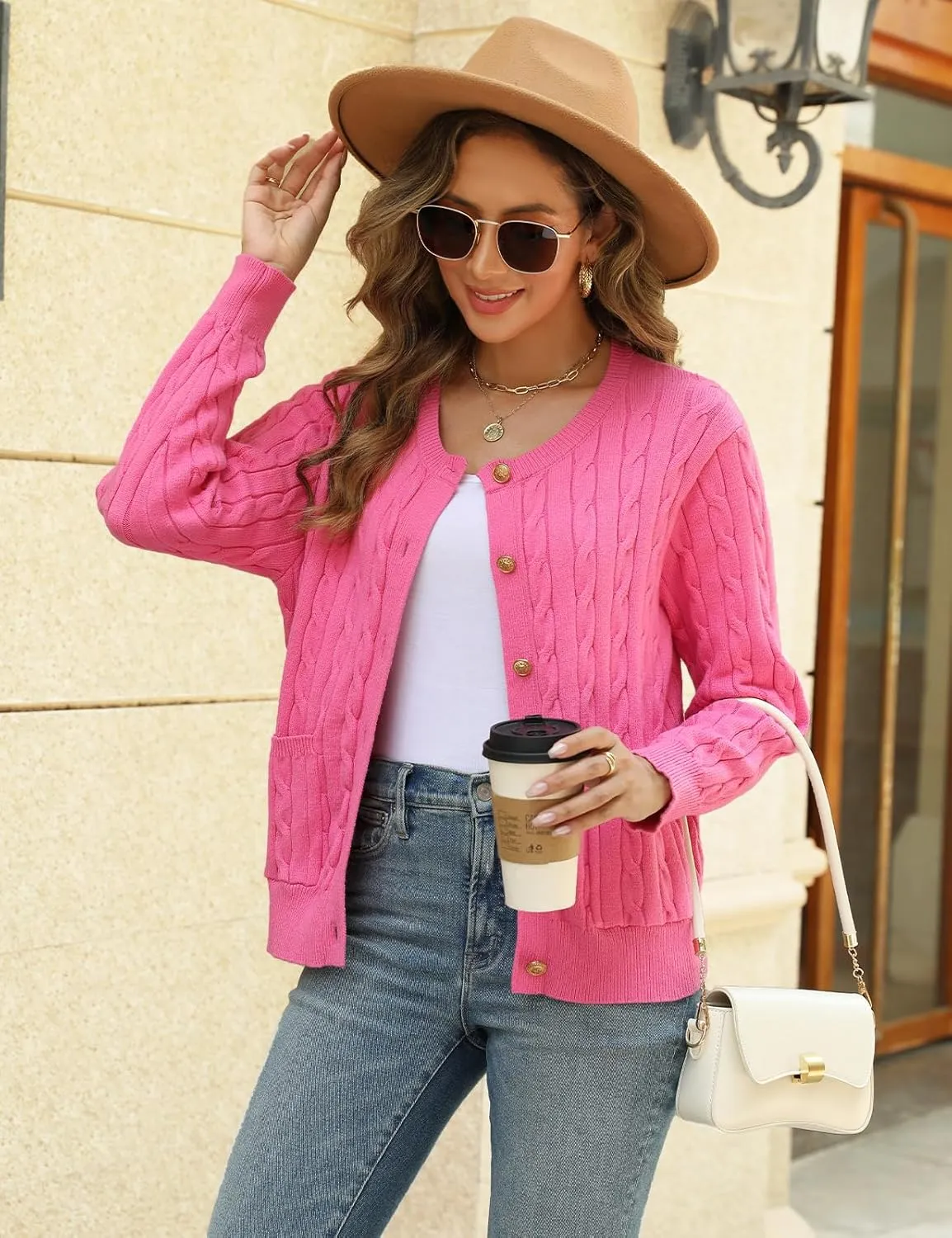 CiCiBird Women Fall Cable Knit Cardigan Sweater Long Sleeve Button Jacket Winter Chunky Open Front Coat