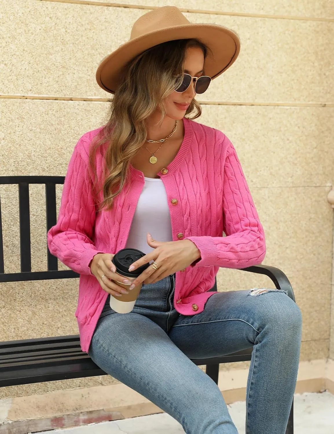 CiCiBird Women Fall Cable Knit Cardigan Sweater Long Sleeve Button Jacket Winter Chunky Open Front Coat