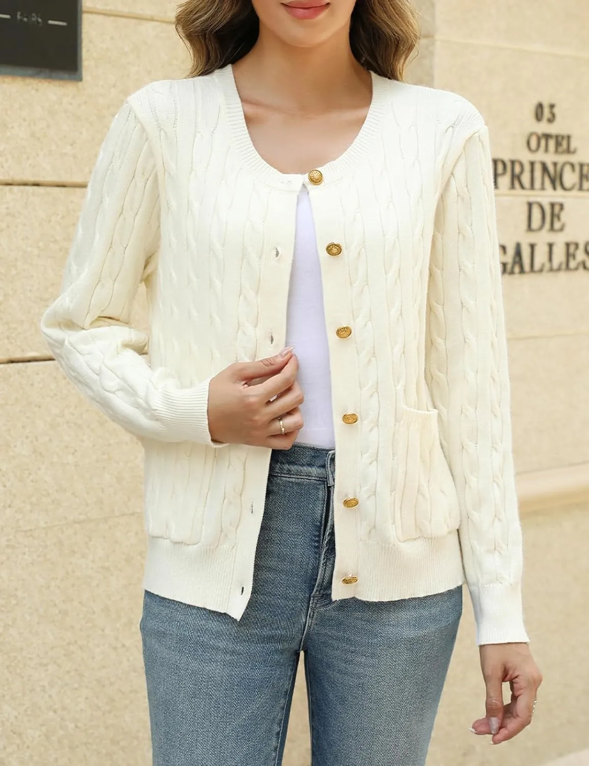 CiCiBird Women Fall Cable Knit Cardigan Sweater Long Sleeve Button Jacket Winter Chunky Open Front Coat
