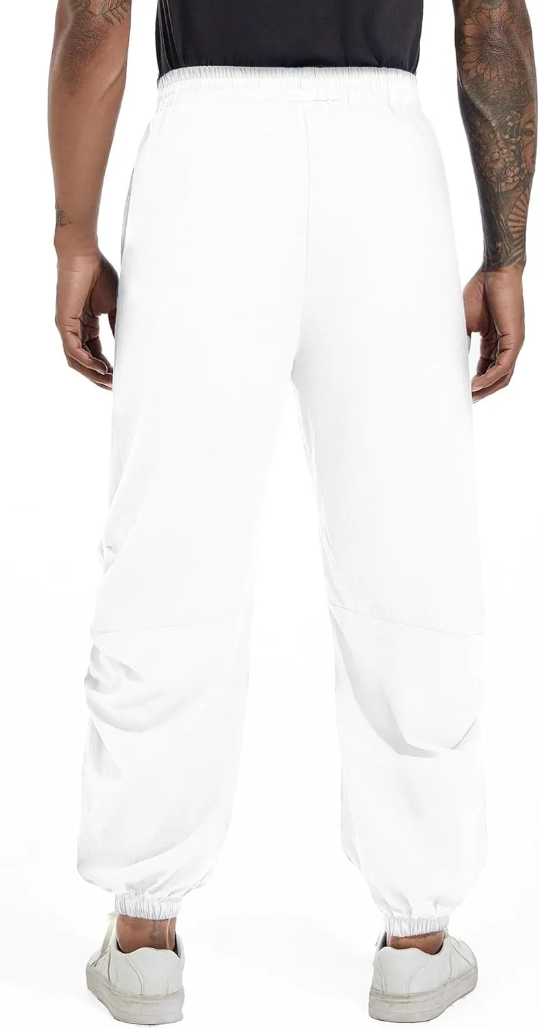 CLANMILUMS Mens Cotton Linen Drawstring Pants Elastic Waist Casual Jogger Yoga Pants