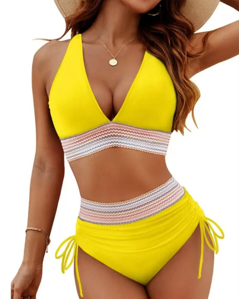 Colorblock Bikinis Set Tummy Control High Waisted Swimsuits